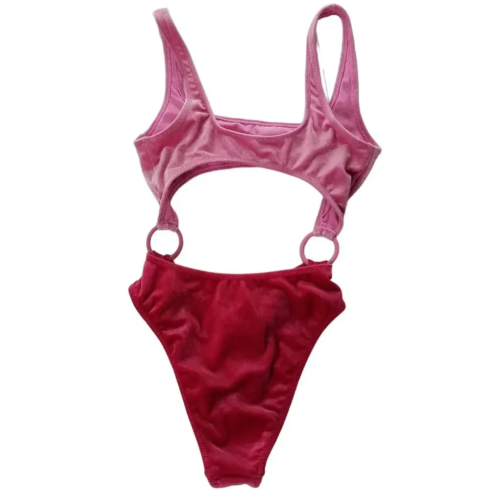 Kendall & Kylie Velvet Pink on Pink Color Block Swimsuit, Size XS, New with Tags
